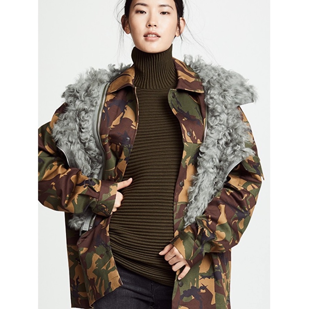 Dree Camo Jacket with Shearling Trim